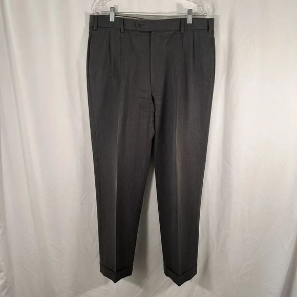 Brooks Brothers Dress Pants Men's 36x32 Grey 100% Wool Pleated Office Work - Picture 1 of 9